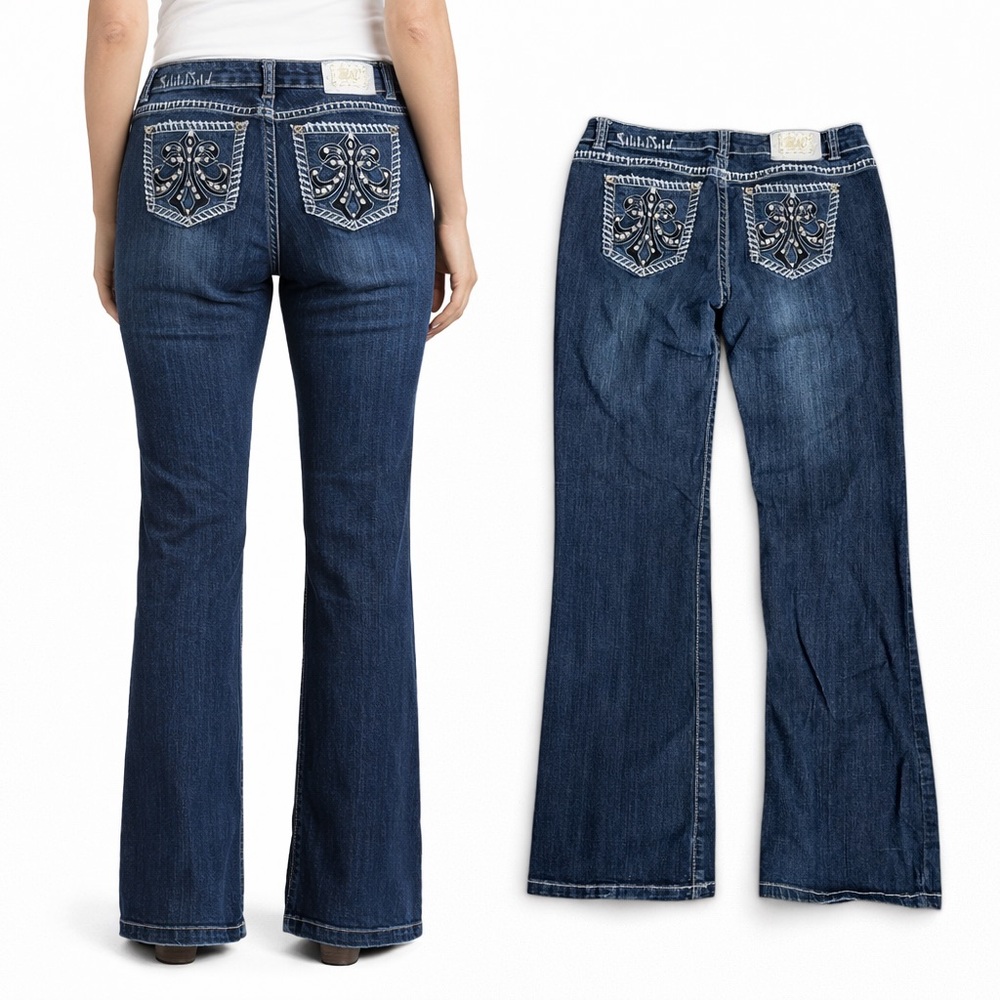 Miss Chic Bootcut‎ Jeans Size 11 Medium Wash Embellished Pockets Stretch Denim